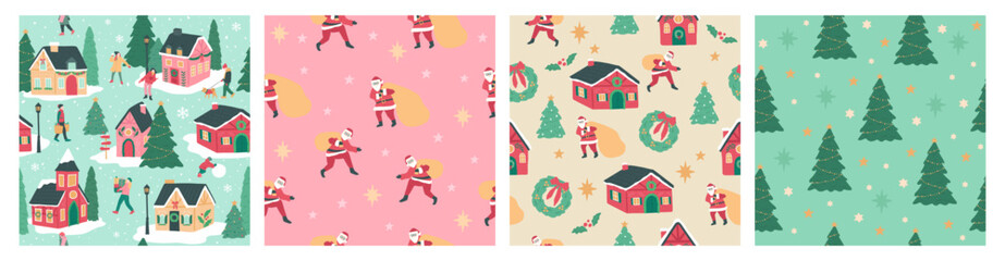 Set of Winter Christmas seamless pattern vector illustration