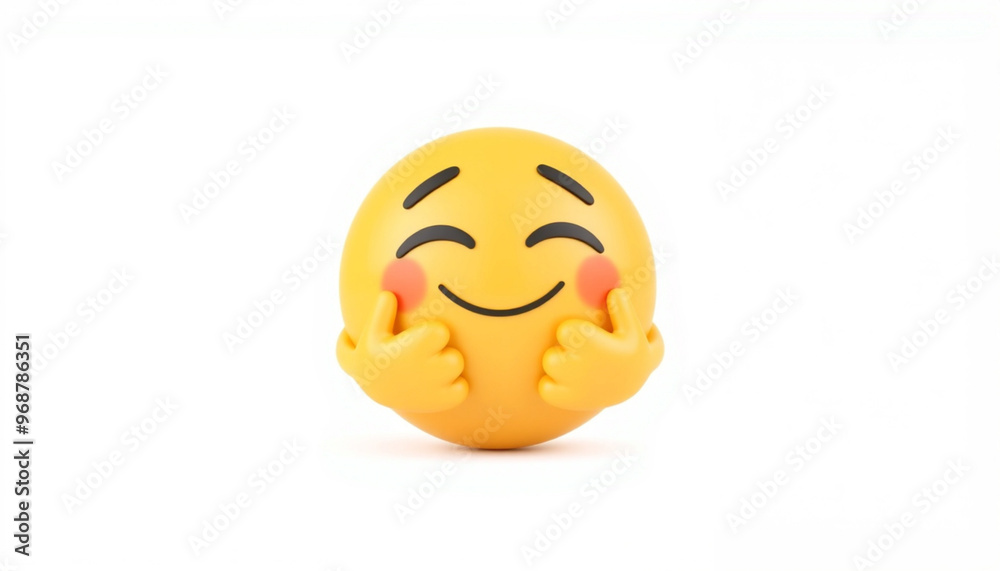 Wall mural 3d hugging face emoji: affectionate expression isolated on white background