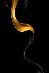 Abstract dark background with flowing golden shape. flowing  golden liquid against a black background.