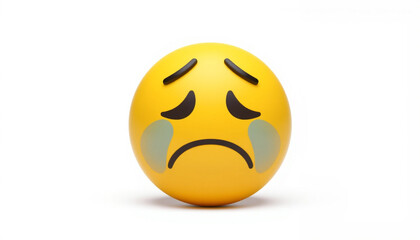 3D Crying Face Emoji: Sad Emoticon Isolated on White Background