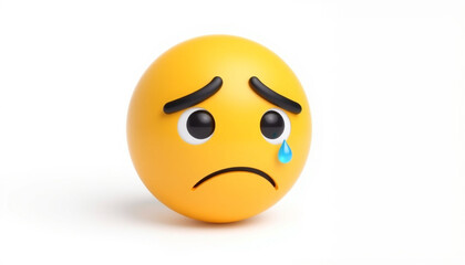Fototapeta premium 3D Downcast Face with Sweat Emoji: Isolated Sad Emoticon on White Background