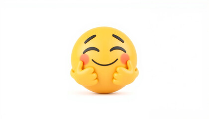 3D Hugging Face Emoji: Affectionate Expression Isolated on White Background