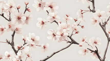Delicate Pink Cherry Blossoms Branch Close Up