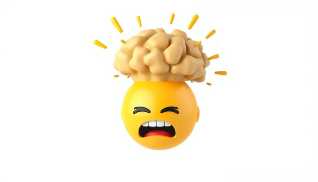 3D Exploding Head Emoji: Mind Blown Expression Isolated on White Background