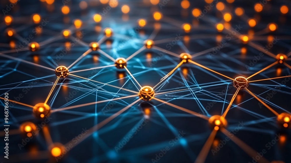 Aufkleber Neural network with interconnected glowing nodes on a dark background symbolizing AI and machine learning processes futuristic tech-inspired design Large space for text in center Stock photo with