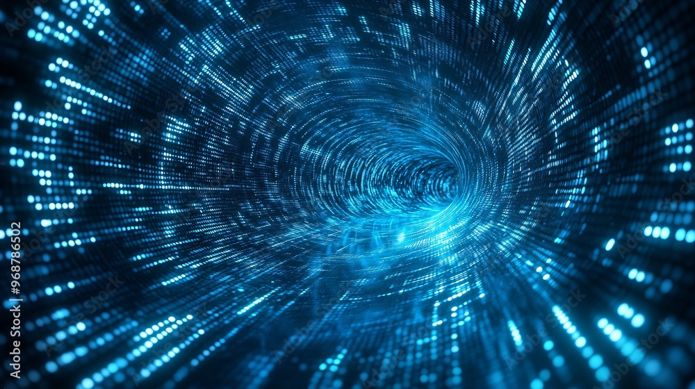 Aufkleber Quantum computing concept visual with glowing qubits and dynamic particles flowing in a high-tech abstract background futuristic data science Large space for text in center Stock photo with copy space