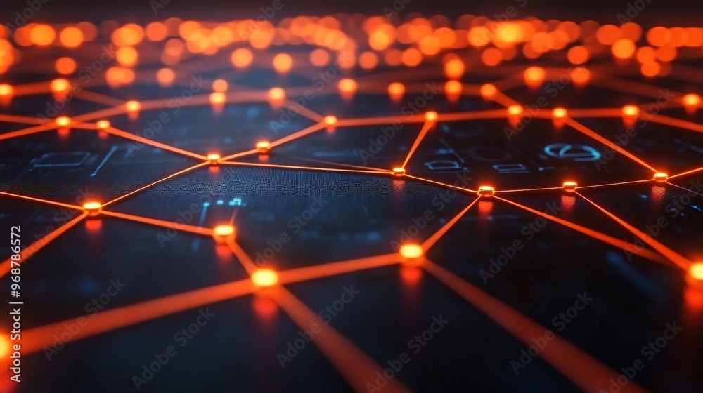 Leinwandbilder Neural network with interconnected glowing nodes on a dark background symbolizing AI and machine learning processes futuristic tech-inspired design Large space for text in center Stock photo with