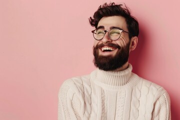 Fototapeta premium Confident young man in glasses and sweater smiling.
