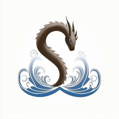 Fototapeta premium Serpentine Dragon in Waves