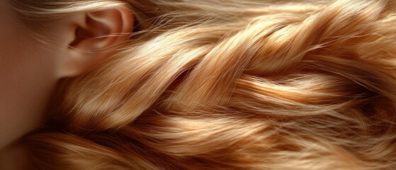 Naklejka premium Close-up of a Woman's Ear and Wavy Blond Hair
