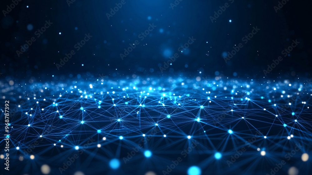 Leinwandbilder Dynamic digital grid with glowing lines representing high-tech data networks and connectivity layered in a futuristic abstract design Large space for text in center Stock photo with copy space