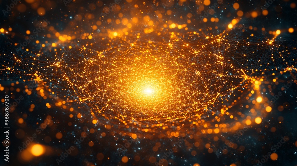 Aufkleber Neural network structure with bright nodes and interconnected lines forming an abstract web of machine learning and AI processes futuristic concept Large space for text in center Stock photo with