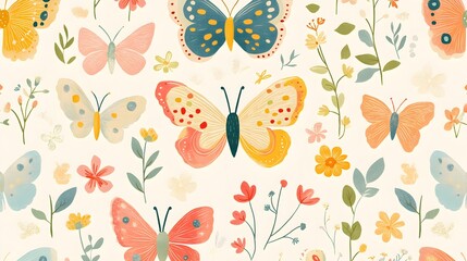 Colorful Butterfly and Floral Seamless Pattern