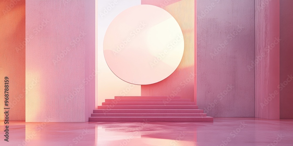 Poster Minimalist abstract background with pedestal featuring 3D illustration and rendering