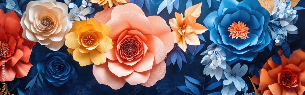 Poster Triangular patterned paper flowers backdrop image