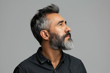 Obraz premium Confident Hispanic man with beard in relaxed pose.