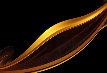 Abstract dark background with flowing golden shape. flowing, golden liquid against a black background.