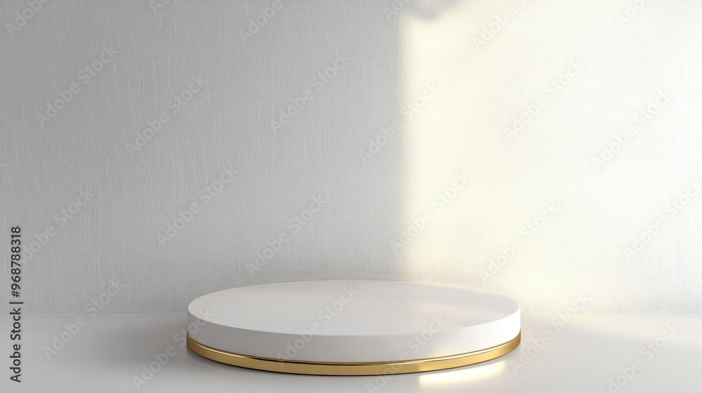 Poster minimalistic abstract backdrop for showcasing products white pedestal with golden edges 3d rendered 