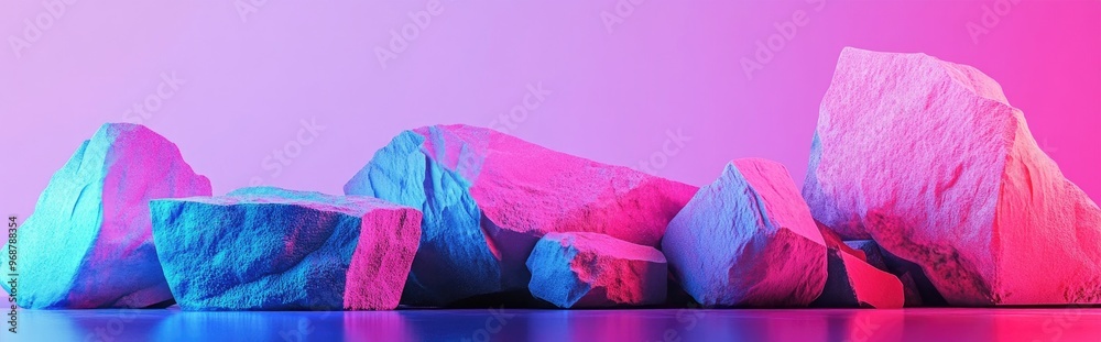 Poster Geometric background featuring pink colored stone and rock shapes ideal for product display in 3D render