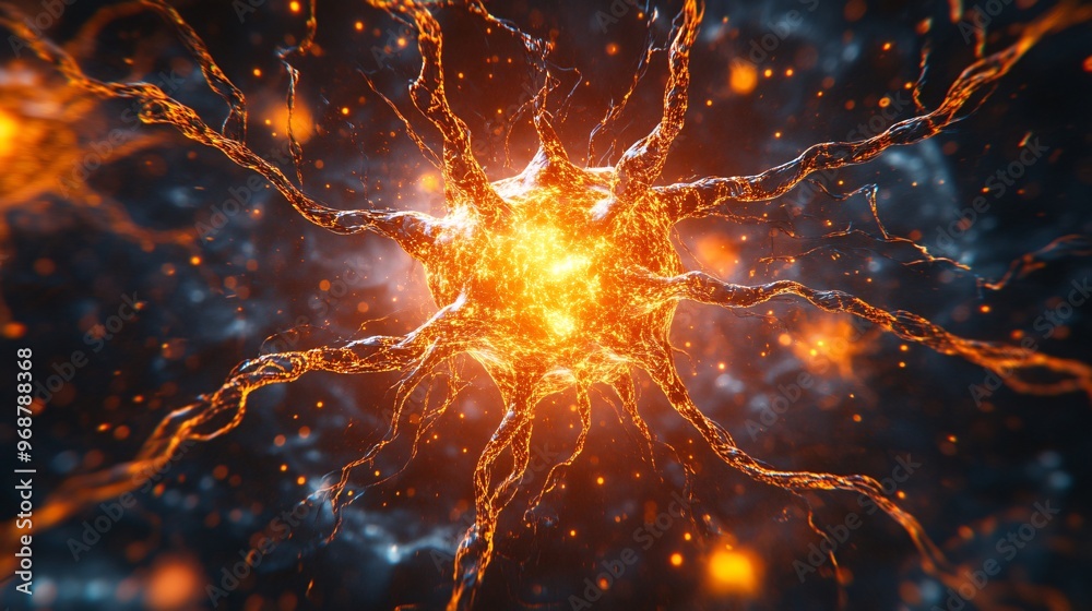 Aufkleber Glowing neural network web of interconnected nodes forming an abstract pattern representing AI and machine learning in a tech-driven concept Large space for text in center Stock photo with copy space