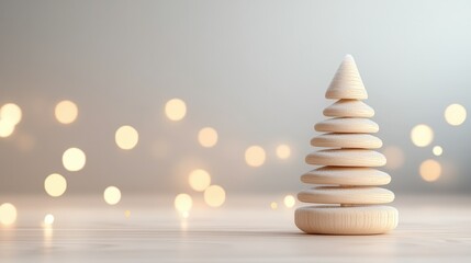 Obraz premium Sapin en bois sculpté avec éclairage festif sur fond flou