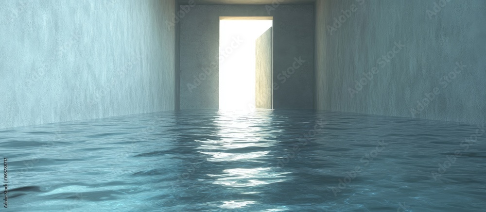 Poster empty room filled with water digital 3d rendering