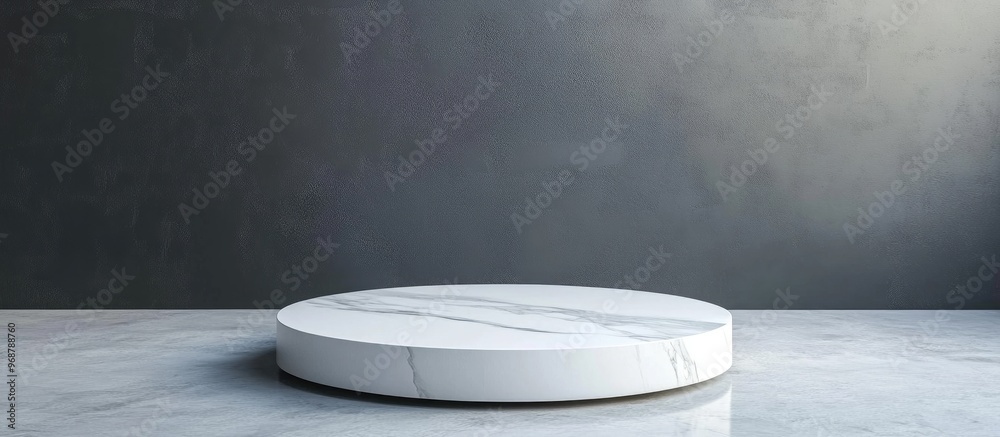 Poster Empty 3D podium display with silver pedestal and blank backdrop for product presentation