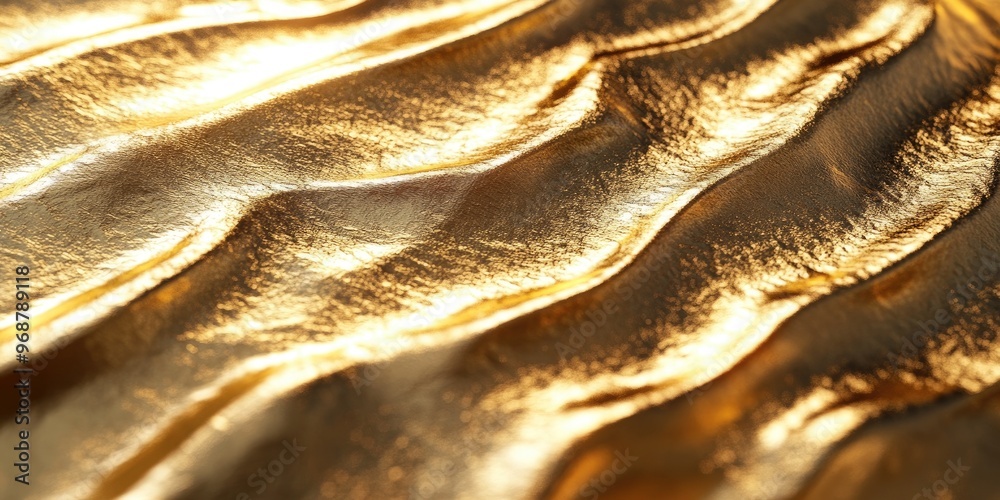 Poster Luxury reflections on a gold foil background with textured patterns in 3D rendering