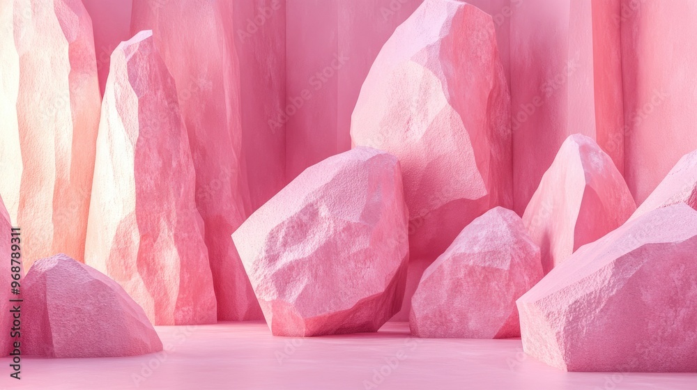 Leinwandbilder abstract pink geometric background with stone and rock shapes minimalist mockup for display or showc