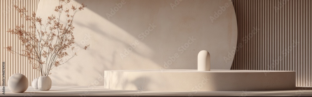 Poster Abstract 3D rendering featuring a podium for product display minimalistic concept geometric backdrop product showcase