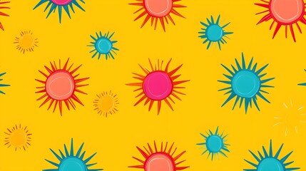 Colorful Sun Pattern on Yellow Background