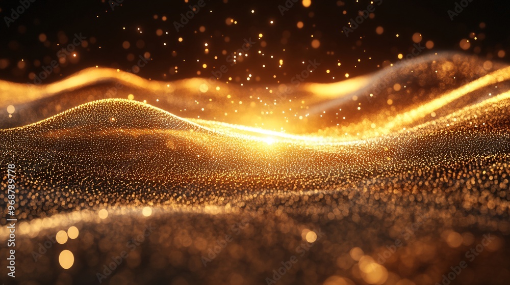 Aufkleber Flowing energy lines and particles creating an abstract representation of quantum computing in a futuristic high-tech landscape Large space for text in center Stock photo with copy space