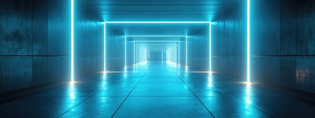 Abstract futuristic empty room with a sci fi corridor illuminated for showcasing and product...