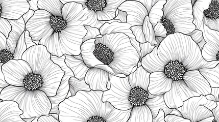 Fototapeta premium Seamless Floral Pattern Hand Drawn Floral Texture Decorative Flowers for Coloring Books