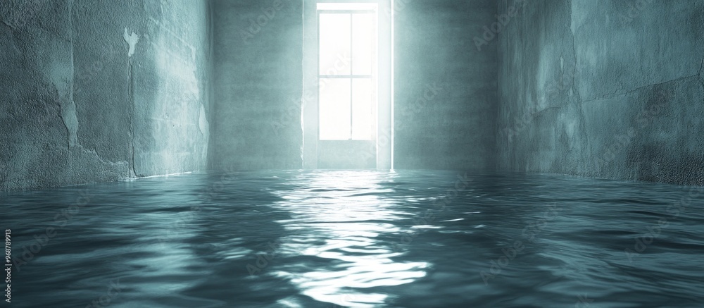 Poster Empty room filled with water digital 3D rendering