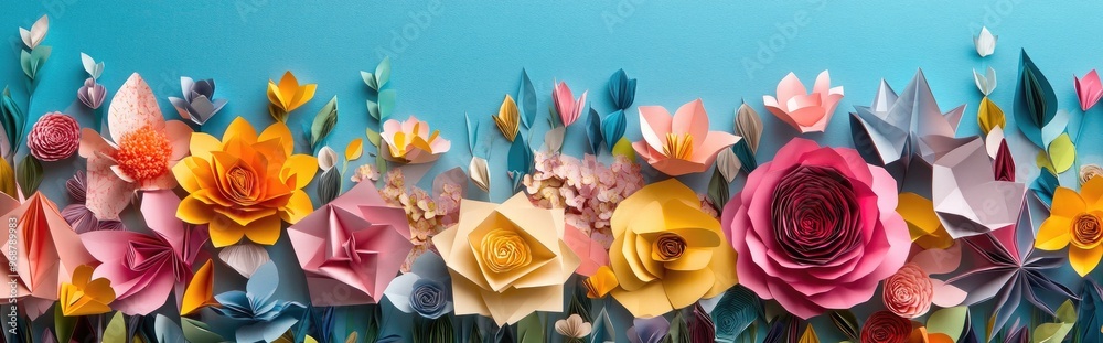 Poster Triangular patterned paper flowers backdrop image