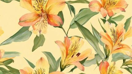 Seamless floral pattern featuring Alstroemeria in watercolor