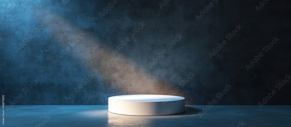 Poster White pedestal emitting a soft light against a dark backdrop empty display for products 3D rendering
