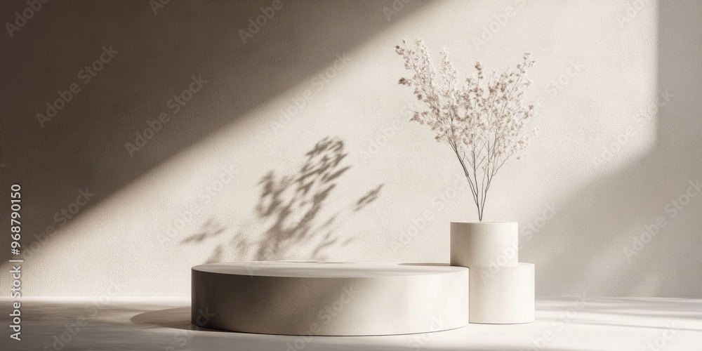 Poster Minimal Background Featuring Two Podiums for Product Display