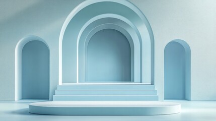 Fototapeta premium Business podium in pastel blue tones 3D rendering illustration