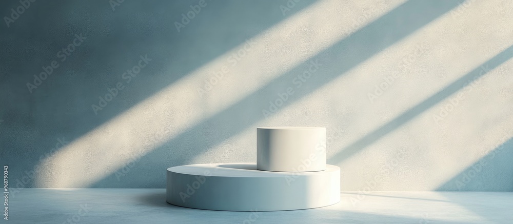 Poster Abstract minimalistic geometry podium in a light interior with object placement featuring a gray background 3D rendering