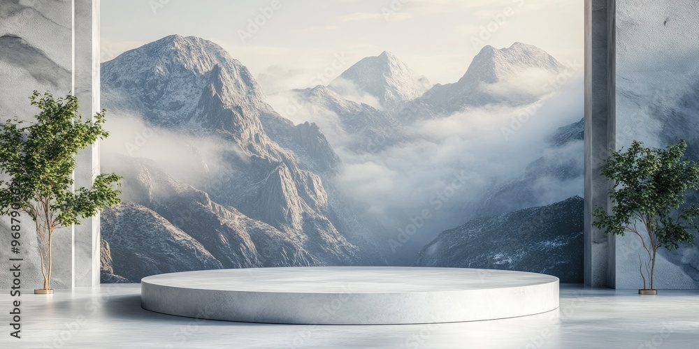 Aufkleber Rocky backdrop featuring an empty podium designed for product display This is a 3D rendered illustration