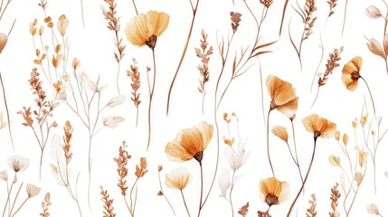 Naklejka premium Seamless watercolor pattern featuring abstract dried flowers isolated watercolor illustration Suitable for invitations wedding cards and birthday cards