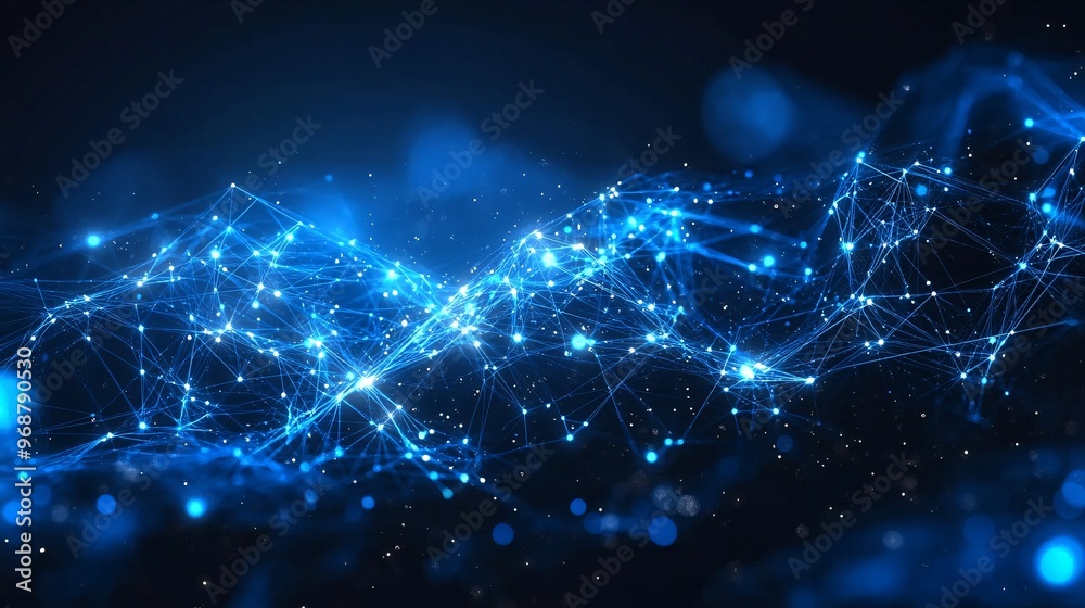 Aufkleber Abstract digital grid with glowing lines and neon particles representing data flow and high-tech connectivity futuristic design Large space for text in center Stock photo with copy space