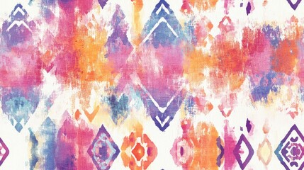 Obraz premium Watercolor ethnic background featuring a tie dye print seamless ethnic pattern grunge textures white aquarelle batik brushes and colorful tribal geometric designs