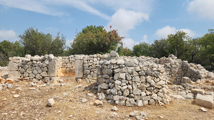 Ruins of an old stone house in the Isikkale ruins, which was founded in the Hellenistic period, located on both sides of the road leading north of Karadedeli village in Silifke district of Mersin