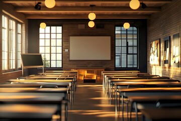 Fototapeta premium Empty Classroom with Warm Lighting