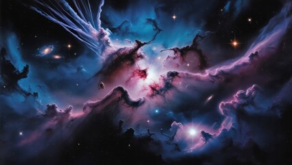 Naklejka premium Beautiful colorful space background. Sci-fi cosmic wallpaper. Nebula, stars, gas clouds.