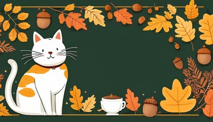 かわいい猫と秋のイラストフレーム