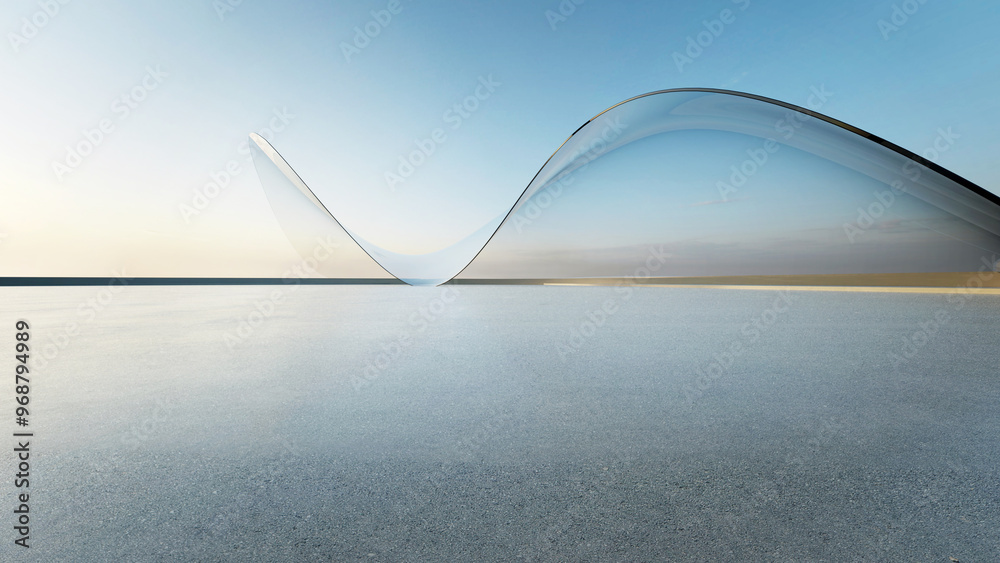 Leinwandbilder 3d render of abstract curve glass structure futuristic architecture with empty concrete floor